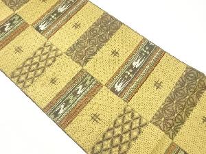 横段に絣・麻の葉模様織出し名古屋帯